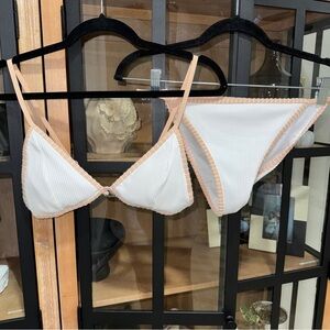 Cupshe bikini set triangle ribbed lace contrast trim lowrise bridal